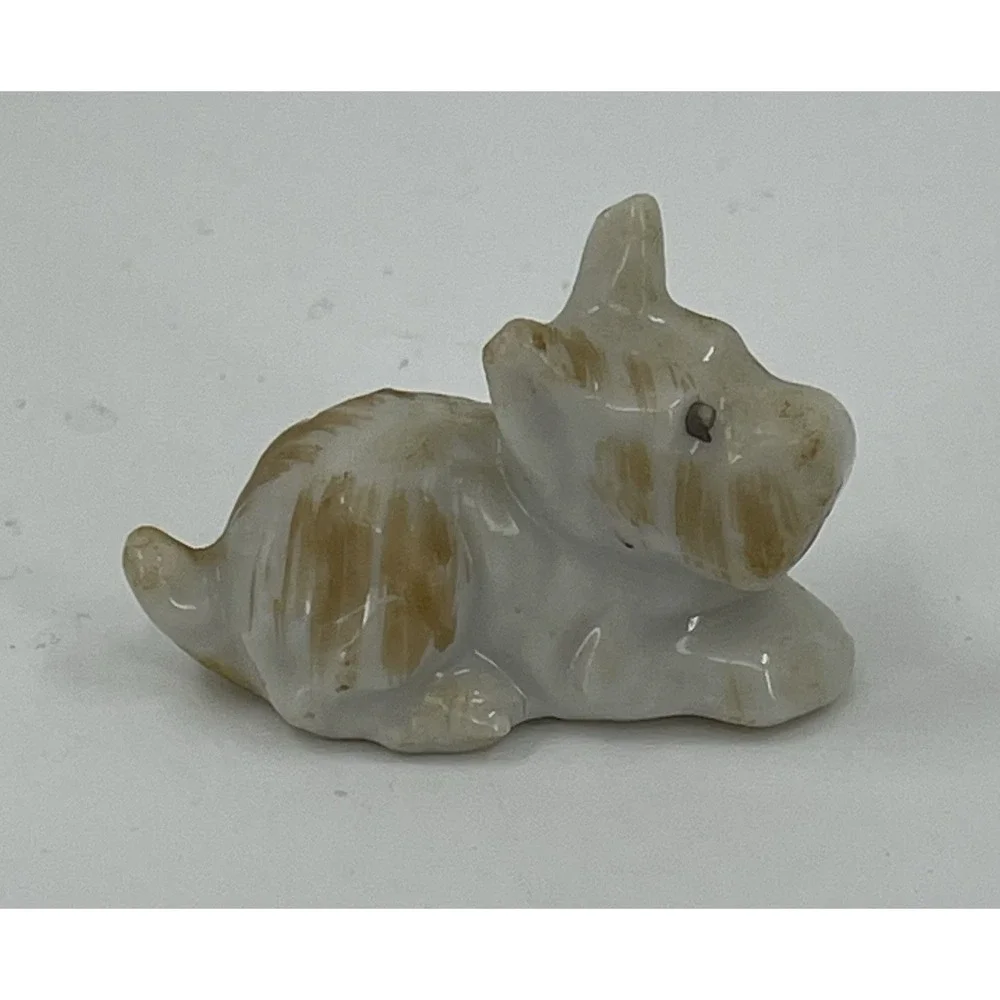Terrier Small Dog w Puppies White Brown Occupied Japan Porcelain‎ Figurines HTF